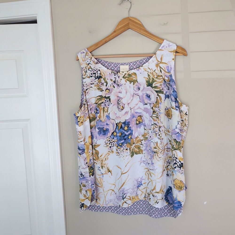 Chicos NWT Lavender Toss Floral Reversible Tank Top Size 3/Women's 16